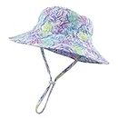 PEECABE Baby Sun Hat Summer Sun Protection Toddler Bucket Hat Wide Brim Adjustable Chin-Strap Beach Cap (Purple Flowers, M(50-54) cm)