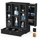 Wooden Cologne Organizer for Men Multi-Slide Tiers of Standing Perfume Display Holder with Side & Under Drawers Extra Storage Space Perfume Organizer Display Shelf Stand for Dresser (Black)