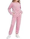 Arshiner Girls Pullover Sweatsuit Casual Velour Tracksuits for Kids Long Sleeve Tracksuit Solid Color Jogging Suits Pink Size 7-8Y