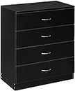 LiChA 4-Drawer Bedside Table Cabinet Black Wooden Night Stand Storage Cabinet with Handle Design, Chest of 4 Drawer Bedroom Living Room Furniture Practical
