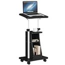 Meilocar Mobile Laptop Podium with Tilting Desktop, Laptop Cart Height Adjustable Lecture Podium Stand W/Storage and Wheels for Classroom, Office, Church(Black)