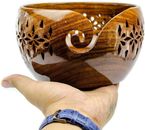 Rosewood Crafted Wooden Yarn Storage Bowl Carved Holes & Drills Knitting Crochet