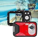 Waterproof Digital Camera Underwater Camera Full HD 1080P Waterproof Camcorder 16MP Waterproof Camera with 1050MAH Rechargeable Battery for Snorkeling, Swimming (Red)