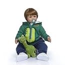 TERABITHIA 24 Inches 60CM So Truly Big Real Baby Size 3-6 Month Short Hair Silicone Reborn Toddler Dolls in Hoodie Dress Real Green Dino Soft Weighted Body Newborn Boy Doll