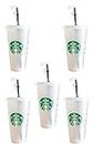 Starbucks 5 Pack Bundle - Reusable Frosted 24 oz Cold Cup with Lid and Green Straw w/Stopper