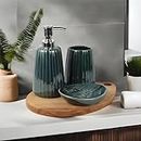 Ceramixs Ghar Ceramic Bathroom Accessories Set for Utility and Bathroom Decor | Liquid Soap Dispenser, soap Tray, Toothbrush Holder Hand Crafted (Color : Aqua Green) NBATH_00010