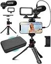 Movo iVlogger Kit para iPhone: Kit de Vlogging compatible con Lightning - Accesorios: Micrófono Direccional, Luz LED, Trípode para teléfono y Soporte para teléfono - Para YouTube o Kit de Vlogging
