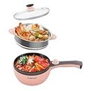 Audecook Electric Hot Pot with Steamer, Electric Frying Pan 20cm, 1.5L Non-Stick Mini Electric Skillet, Multi Cooker with Dual Power Control for Dorm, Travel, Home - Pink