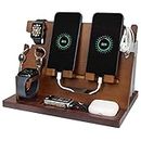 Gifts for Men Wooden Phone Docking Station with Watch Charging Station Wooden Desk Organizer Accessories Mens Gifts Birthday Gifts for Him Dad Gifts for Husband Father s Day Gifts from Daughter/Son