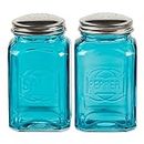 RSVP International Jumbo Retro Glass Salt & Pepper, Screw On Stainless Steel Lid, Each Shaker Holds 8 Ounces, 2.25x2.25x4.8, Turquoise
