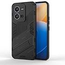 SEAHAI Case for Vivo X80 Lite/Vivo V25 5G, Ultra-thin Protective Silicone TPU Shockproof Hybrid Hard PC Back Phone Cover, with Foldable Hidden Form Bracket - Black