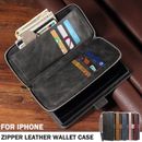 For iPhone 15 14 13 12 11 Pro Max 87 XS XR Case Leather Wallet Zipper Flip Cover