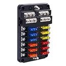 BlueFire Upgraded 12 Way Blade Fuse Box Fuse Holder Standard Circuit Fuse Holder Box Block with LED Indicator, Fuses & Protection Cover for Car Boat Marine Truck Vehicle SUV Yacht RV
