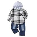 Tshyfiper Toddler Baby Boy Clothes Infant Outfits 6 12 18 24 Months 2T 3T 4T Boys Clothing Set Long Sleeve Tops Plaid Hoodies Sweatsuit Ripped Jeans Hooded Sweatshirt Pants Sets