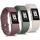 3 Pack Sport Bands Compatible with Fitbit Charge 2 Bands Women Men, Adjustable Replacement Straps Wristbands for Fitbit Charge 2 HR Small Large (Smoke Violet/Avocado Green/Starlight,Large)