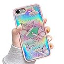 LCHULLE for iPhone 6 iPhone 6S Case Cute Girls Women Iridescent Butterfly Design Laser Bling Glitter Stars Soft TPU Bumper Protective Phone Case for iPhone 6/6S-Pink