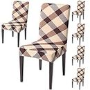 HOKIPO Elastic Chair Cover Set of 6 Stretchable Washable Dining Slipcovers (AR-4038-D2*6), Polyester Blend