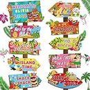 DPKOW 20pcs Hawaiana Señales de Bienvenida Decoración de Fiesta Luau Tropical, Aloha Tiki Luau Fiesta Cartel de Bienvenida para Verano Hawaiano Fiesta Foto Props Accesorios, con Carta Pegatinas