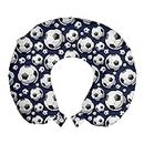 Lunarable Football Travel Pillow Neck Rest, Soccer Balls Circle Championship Games Sports Hobby Goals Graphic, Memory Foam Traveling Accessory for Airplane and Car, 12", Blue White
