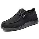 1TAZERO Men Slip On Casual Shoes Wide Width Shoes for Men Boat Loafers Deck Shoes with Arch Support Flat Feet(Dark Black 10.5)