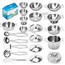 TekkPerry Kids Kitchen Pretend Play Toys, Cooking Toys Play Pots and Pans Set for Kids, Small Stainless Steel Kitchen Cookware Kits Toys, Cookware Playset for Girls, Boys,Toddlers