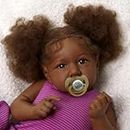 JIZHI Reborn-Baby Dolls African American 22 Inch Lifelike Baby Girl Soft Body Realistic Newborn Baby Dolls Real Life Baby Dolls Taupe Eyes Caramel Skin Curly Hair Gift for Kids Age 3+