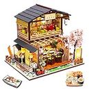 Spilay DIY Dollhouse Miniature with Wooden Furniture,Handmade Japanese Style Home Craft Model Mini Kit with1:24 Scale Creative Doll House Toys for Adult Teenager Gift (Gibbon Sushi)