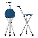 Yayayo Walking Cane with Seat Aluminum Alloy Portable LED Floding Chair for Seniors Adult Height Adjustable Heavy Stick Stool for Elderly Gift Blue