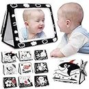 Tummy Time Mirror Toy, High Contrast Black and White Baby Newborn Toys for Tummy Time Foldable Baby Mirror Sensory Development Toys Baby Toy for Infants Boys Girls 0 3 6 12 Months