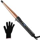 LXMTOU Curling Wand Tapered 13-25mm Hair Curler Wand Ceramic Curling Iron Clampless 1/2-1 Inch Conical Styling Wand for Short to Long Hair 100°C-230°C Temperature Adjustable Dual Voltage with Glove