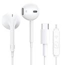 FOCLTD Wired Earbuds, in-Ear Headphones with Microphone and Call Controller, Ergonomic Custom-Fit Earpieces,Type-C,White