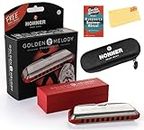 Hohner Golden Melody Harmonica - Key of C Bundle with Zip Case, Instructional Manual, and Austin Bazaar Polishing Cloth