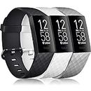 PACK 3 Silicone Bands Compatible for Fitbit Charge 4 / Fitbit Charge 3 / Charge 3 SE Replacement Wristbands for Women Men Small Large(Without Tracker) (Small: for 5.5"-7.1"wrists, Black+White+Grey)