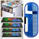 KANUSHI Industries® 1Pc Fridge Cover for Top with 6 Utility Pockets + 1 Handles Covers + 4 Fridge Mats (FRI-Blue-Peacock+1-Handle+M-24-04)