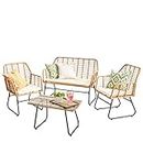 Neo Garden Patio Furniture Wicker Rattan Chair Table Sofa Outdoor Indoor Balcony Conservatory Cushion Set (Natural)