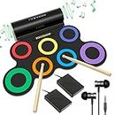 ROCKSOCKI Electric Drum Set, 7 Drum Practice Pad, Roll-up Drum Pad Machine with Headphone Built-in Speaker Drum Sticks Foot Pedals 10 Hours Playtime, Great Holiday Xmas Birthday Gift for Kids