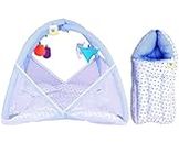 Toddylon Baby Bedding Set New Born Play Gym Mattress with Net & Sleeping Bag (0-6 Months) Blue