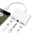3 in 1 Lightning to 3.5mm Jack Headphone Adapter Earphone Jack Audio & Charging Adapter Headphone Splitter Compatible for iPhone 13 12 11 SE XS XR X 8 7 & iPad