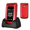 Ushining 4G LTE Unlocked Senior Flip Phone Dual Standby Seniors Cell Phone SOS Big Button Senior Basic Phone for Elderly 2.4 Inch Screen Unlocked Feature Cell Phone with Charging Dock (Red)