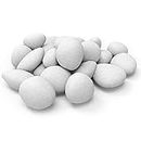24 PCS Fireplace Ceramic Pebbles for Firepits ，for All Types of Indoor, Gas Inserts, Ventless & Vent Free, Electric, or Outdoor Fireplaces & Fire Pits. Realistic Clean Burning Accessories … (white)