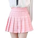 OLDZ Women Girls Short High Waist Pleated Skater Tennis School Skirt Casual Plaid Kawaii (Pink, X-Small), S