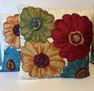 Pier 1 Imports Embroidered Floral Throw Pillow Set of 2 Zipper Flower Home Decor