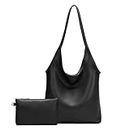 Montana West Slouchy Hobo Bags for Women Soft Designer Shoulder Purses Ladies Top Handle, 1rich Black, Large