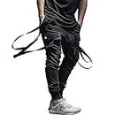 XYXIONGMAO Cargo Hip Hop Pants Streetwear Nero Jogger per Uomo Tattico Gothic Giapponese Street Style Pantaloni, Nero , S