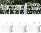Dahey Metal Iron Hanging Flower Pots for Railing Fence Hanging Bucket Pots Countryside Style Window Flower Plant Holder with Detachable Hooks Home Decor,White,3 Pcs