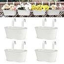 OGIMA 4pcs Large Hanging Flower Pots, Metal Iron Wall Planter Indoor/Outdoor for Railing Fence Balcony Garden Home Decoration with Detachable Hooks, 4x White