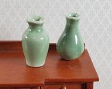 Dollhouse Flower Vases Sage Green Ceramic Set of 2 Modern 1:12 Scale Miniatures