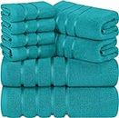 Utopia Towels 8-Piece Luxury Towel Set, 2 Bath Towels, 2 Hand Towels, and 4 Wash Cloths,97% Ring Spun Cotton Highly Absorbent Viscose Stripe Towels Ideal for Everyday use (Turquoise)