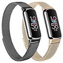 Vancle 2 Pack Metal Bands for Fitbit Luxe Bands Women Men, Milanese Loop Magnetic Stainless Steel Mesh Strap for Fitbit Luxe/Fitbit Luxe Special Edition Fitness Tracker (Black/Rose Gold)