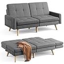 Gizoon Futon Sofa Bed, 70.9" Futon Couch with Adjustable Backrest, Removable Armrest for Extended Length, Mid Century Modern Loveseat for Living Room, 6 Wood Legs, 2 Metal Support Rods, Dark Grey